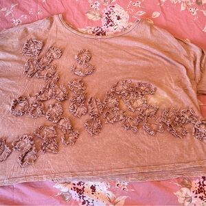 Krista Larson LS Cropped Anemone Shirt - Distressed Pink LCJ - NWOT - OS